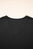 Black Flower Applique Mesh Long Sleeve V Neck Blouse