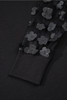 Black Flower Applique Mesh Long Sleeve V Neck Blouse