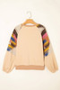 Light French Beige Sequined Rodeo Graphic Aztec Bubble Sleeve Patchwork Western Sweatshirt