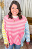 Multicolour Striped Exposed Seam Colorblock Patchwork Plus Size Sweater