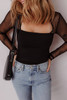 Black Polka Dot Mesh Long Sleeve Square Neck Bodysuit