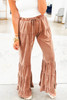 Straw Yellow Mineral Wash Lace-up High Waist Tiered Bell Bottom Pants Straw Yellow Mineral Wash Lace-up High Waist Tiered Bell Bottom Pants