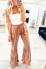 Straw Yellow Mineral Wash Lace-up High Waist Tiered Bell Bottom Pants Straw Yellow Mineral Wash Lace-up High Waist Tiered Bell Bottom Pants