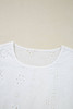 White Eyelet Embroidered Smocked Cuff Sheer Blouse