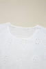 White Eyelet Embroidered Smocked Cuff Sheer Blouse