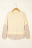 Apricot 2 in 1 Faux Two Piece Patchwork Round Neck Sweatshirt
