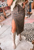 Brown Leopard Denim Frayed Split Denim Midi Skirt Brown Leopard Denim Frayed Split Denim Midi Skirt