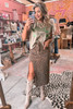 Brown Leopard Denim Frayed Split Denim Midi Skirt Brown Leopard Denim Frayed Split Denim Midi Skirt