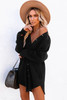 Black Corduroy Shirt Style Full Button Long Sleeve Shift Mini Dress