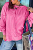 Bonbon Spiral Ribbed Exposed Seam Detail Plus Size Long Sleeve Top
