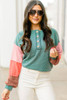 Multicolour Twisted Ribbed Knit Colorblock Henley Top