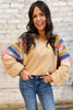 Light French Beige Aztec Patchwork Raglan Pullover Sweatshirt