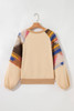 Light French Beige Aztec Patchwork Raglan Pullover Sweatshirt