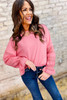 Sachet Pink Drop Shoulder Lace Ruffled Sleeve Patchwork Loose Sweatshirt