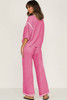 Bright Pink Contrast Trim Half Sleeve Top Drawstring Pants Loose 2pcs Sweater Suit