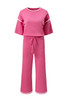 Bright Pink Contrast Trim Half Sleeve Top Drawstring Pants Loose 2pcs Sweater Suit