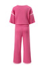 Bright Pink Contrast Trim Half Sleeve Top Drawstring Pants Loose 2pcs Sweater Suit