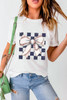 White Checkered Rugby Bowknot Graphic Crew T Shirt