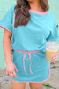 Turquoise Plus Size Contrast Trim T Shirt and Skirt Two Piece Set