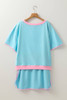 Turquoise Plus Size Contrast Trim T Shirt and Skirt Two Piece Set