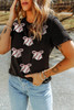 Black Shimmering Sequin Bow Ball Patterned Game Day Casual Tee