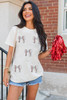 White Glitter Baseball Bow Patched Cotton Blend T Shirt