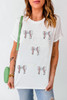 White Glitter Baseball Bow Patched Cotton Blend T Shirt