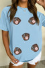 Light Blue Gopher Ball Sequin Patched Casual T Shirt