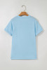 Light Blue Gopher Ball Sequin Patched Casual T Shirt