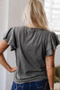 Dark Grey Sequin Turquoise Pattern Ruffle Sleeve Cowgirl Tee