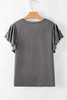 Dark Grey Sequin Turquoise Pattern Ruffle Sleeve Cowgirl Tee