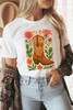 White Western Floral Boots Printed Casual Cotton Blend T Shirt