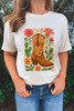 White Western Floral Boots Printed Casual Cotton Blend T Shirt