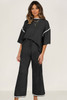 Black Contrast Trim Half Sleeve Top Drawstring Pants Loose 2pcs Sweater Suit