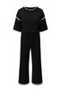 Black Contrast Trim Half Sleeve Top Drawstring Pants Loose 2pcs Sweater Suit