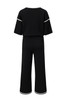 Black Contrast Trim Half Sleeve Top Drawstring Pants Loose 2pcs Sweater Suit