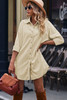 Beige Corduroy Shirt Style Full Button Long Sleeve Shift Mini Dress