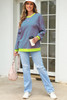 Rose Stripe Contrast Ribbed Trim Crossed Stitch Drop Shoulder Sweatshirt