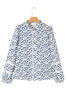 Blue Printed Lace Detail Floral Puff Sleeve Fall Shirt