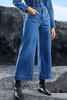 Dark Blue Plain Seam Detail Flared Bottom Ankle Length Jeans Dark Blue Plain Seam Detail Flared Bottom Ankle Length Jeans