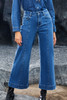 Dark Blue Plain Seam Detail Flared Bottom Ankle Length Jeans