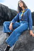 Dark Blue Plain Seam Detail Flared Bottom Ankle Length Jeans Dark Blue Plain Seam Detail Flared Bottom Ankle Length Jeans