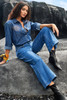 Dark Blue Plain Seam Detail Flared Bottom Ankle Length Jeans Dark Blue Plain Seam Detail Flared Bottom Ankle Length Jeans