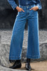 Dark Blue Plain Seam Detail Flared Bottom Ankle Length Jeans Dark Blue Plain Seam Detail Flared Bottom Ankle Length Jeans