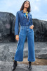 Dark Blue Plain Seam Detail Flared Bottom Ankle Length Jeans Dark Blue Plain Seam Detail Flared Bottom Ankle Length Jeans
