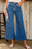 Dark Blue Plain Seam Detail Flared Bottom Ankle Length Jeans Dark Blue Plain Seam Detail Flared Bottom Ankle Length Jeans