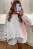 Light Grey Color Block Raw Hem Pullover and Casual Shorts Set
