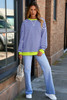 Sky Blue Stripe Striped Contrast Ribbed Trim Drop Shoulder Baggy Sweatshirt