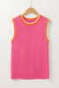 Bright Pink Contrast Trim Pearl Detail Sweater Tank Top