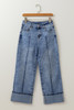 Myosotis Center Seam Cuffed Hem Straight High Waist Jeans
